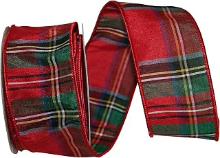 Reliant Ribbon Alford Plaid Wired Edge Ribbon, 2-1/2 Inch X 10 Yards, Red