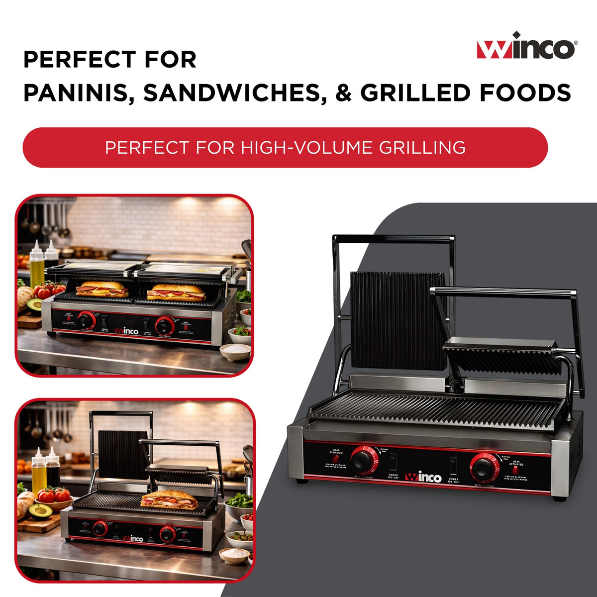 9" Double Commercial-Grade Panini Grill Press by Winco – Double, Cast Iron, Silver, Model EPG-2