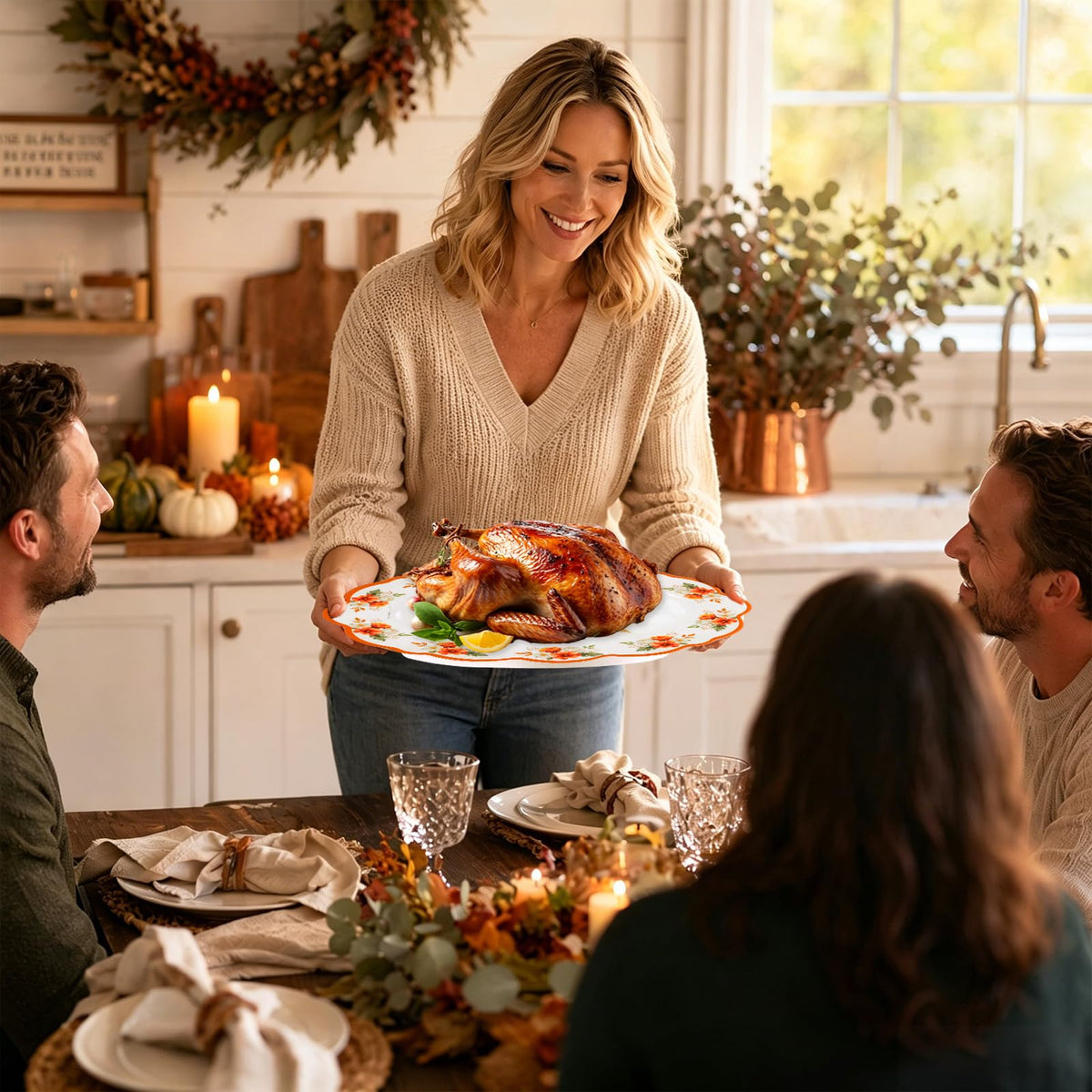 Ceiba Tree Turkey Serving Platter, Melamine, 16 x 12.6 Inch, Thanksgiving