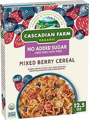 Cascadian Farm Cereal Mixed Berry No Added Sugar Organic, 12.5 Ounce | 0g Added Sugar, Sweetened with Dried Date Powder, 32g Whole Grain per Serving, Non-GMO Project Verified, USDA Organic