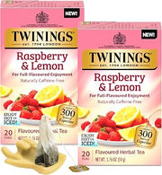 Twinings Raspberry & Lemon Herbal Tea 2-Pack (20 Tea Bags Ea) – Naturally Caffeine-Free Tea + Reusable Tea Bag Holder