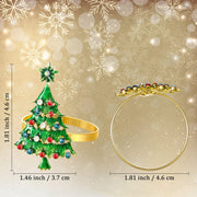 Outus Christmas Tree Napkin Rings, Set of 12, Green with Rhinestones