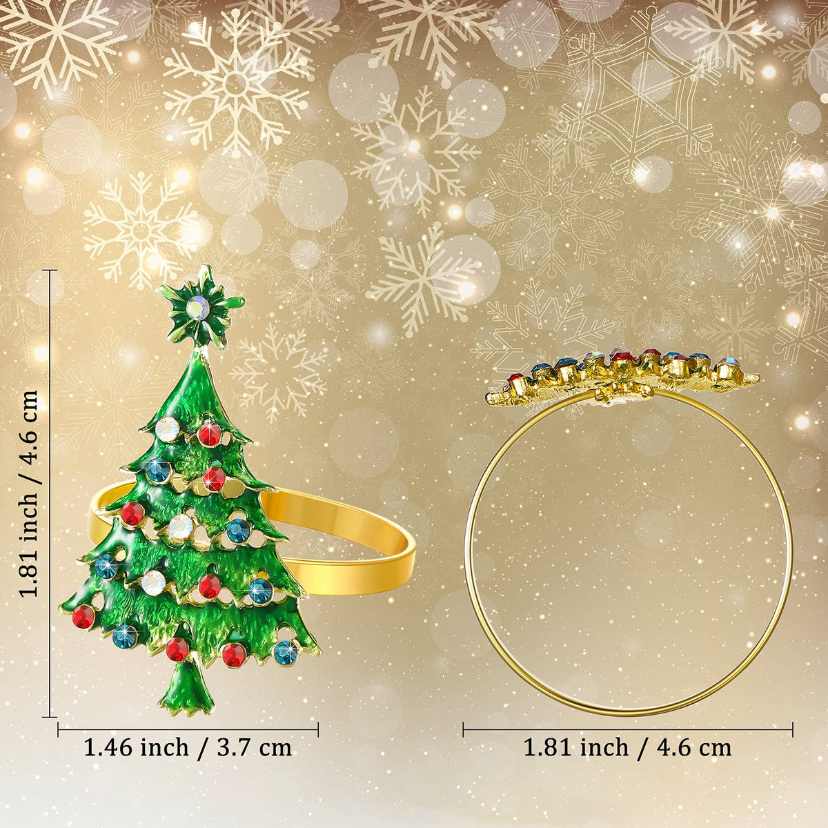 Outus Christmas Tree Napkin Rings, Set of 12, Green with Rhinestones