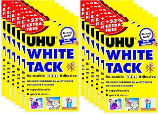 UHU White Tack - Sticky Reusable Adhesive Putty Glue, Wall Adhesive - Pack of 12