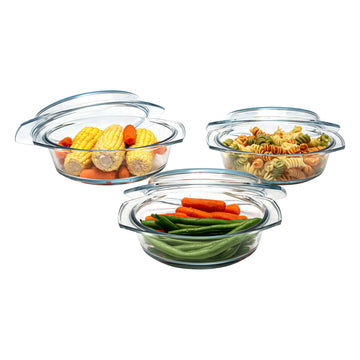 Simax Round Casserole Set, Borosilicate Glass, 0.75 Qt 1 Qt 1.5 Qt