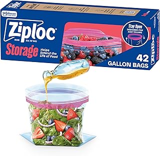 Ziploc Gallon Food Storage Bags, Stand-Up Bottom, Easy to Fill, 42 Count (Pack of 9)