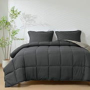 3-Pcs Gray/Silver King/California King Bedding Reversible Comforter Set | Box Stitched Reversible Duvet Insert Blanket All Season Use, 100% Cotton Fabric Down Alternative Lightweight Comforter Set