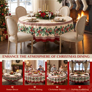 Softalker Christmas Jacquard Tablecloth, 70 Inch Round, Holly