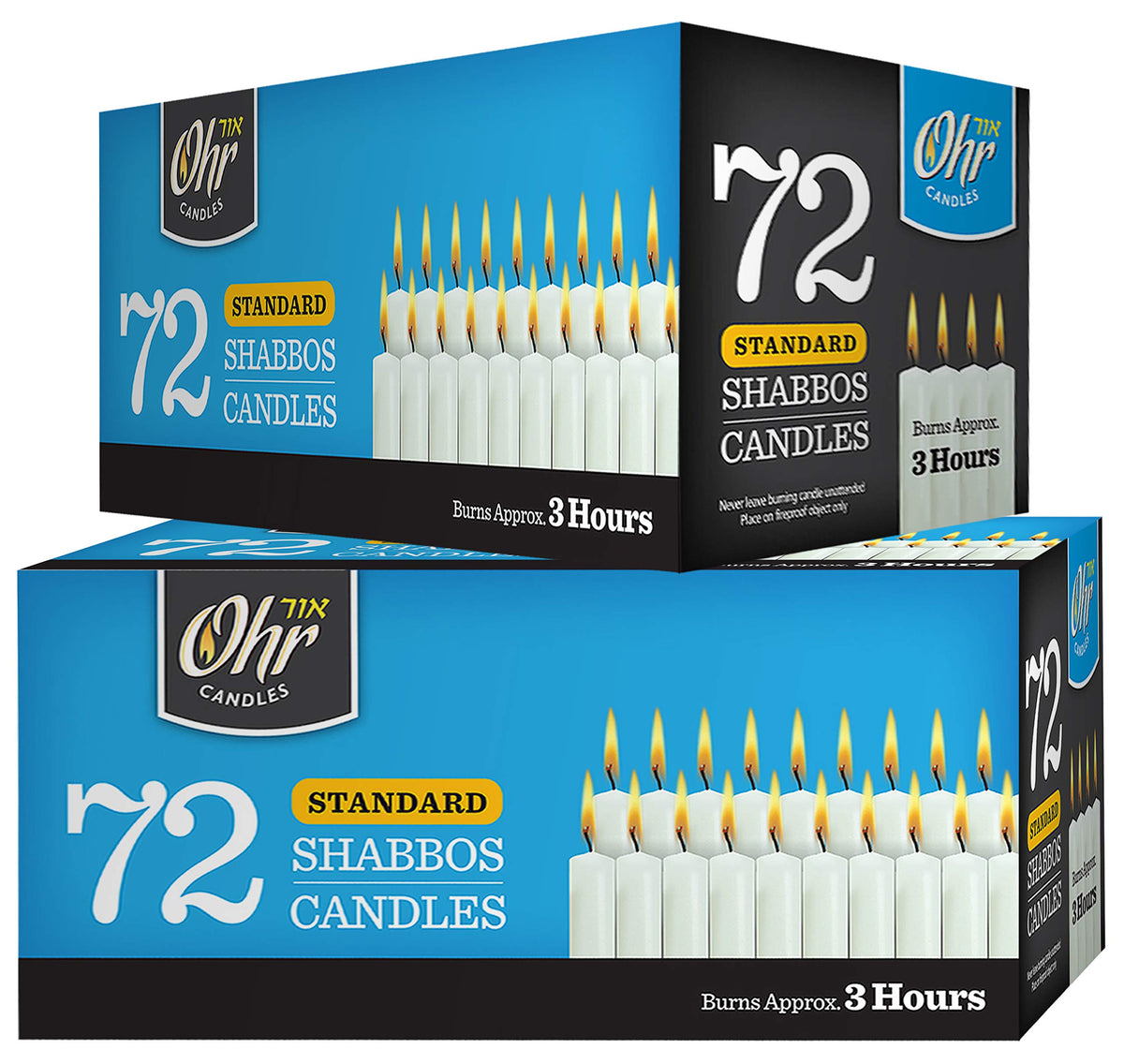 Ohr Candles Shabbat Tapers, 3 Hour Burn, White, 144 Count