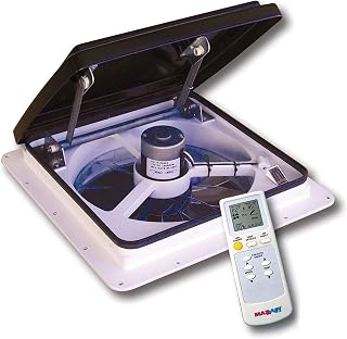 MAXXAIR Maxxfan Plus High Powered 10-Speed RV Intake and Exhaust Fan - Manual or Remote Control Electric Opening, Easy Ceiling Controls, Rain Sensor with Automatic Lid Closure, Smoke (00-04500K)