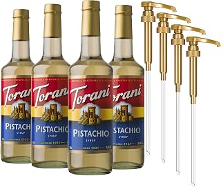Torani Pistachio Coffee Syrup for Drinks & Desserts, Glass Bottle 4-Pack, Pumps Included, 25.4 Fl Oz Each