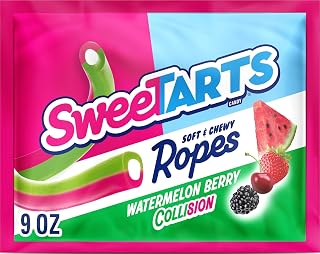 SweeTARTS Ropes Watermelon Berry Collision Candy, Soft & Chewy, 9 oz | Soft chewy filled rope, watermelon berry flavor, snacking, party candy, lunchbox