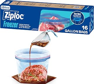 Ziploc Gallon Food Storage Freezer Bags, Stand-Up Bottom, Easy to Fill, 16 Count