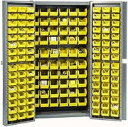 Global Industrial Deep Door Bin Cabinet, Includes 156 Yellow Plastic Bins