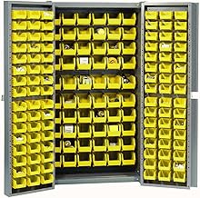 Global Industrial Deep Door Bin Cabinet, Includes 156 Yellow Plastic Bins