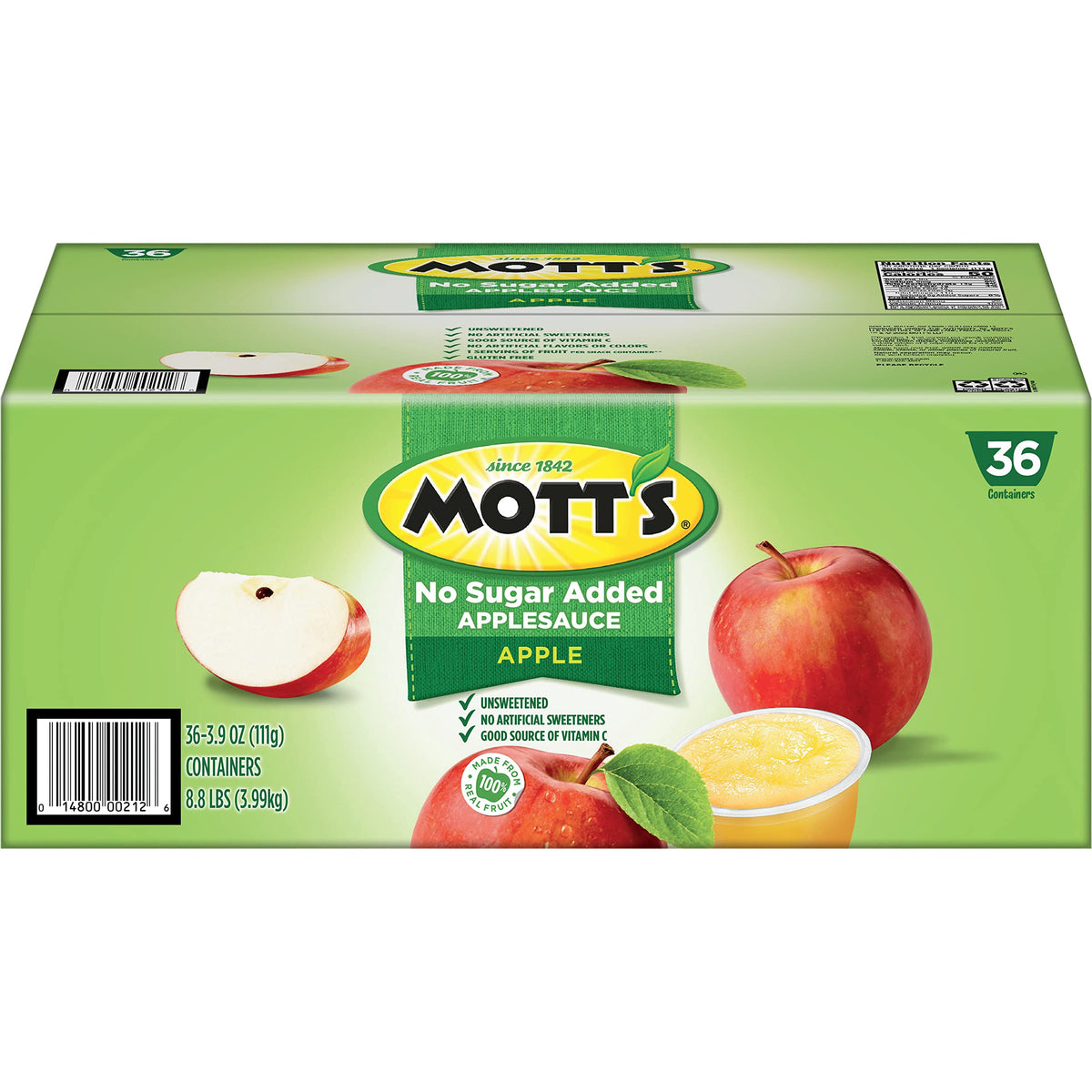 No Sugar Added Applesauce by Mott's – 3.9 Ounce (Pack of 36), Apple, Pack of 36, Model 714051
