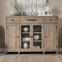Liberty Furniture Proximity Place Dining Room Buffet Cabinet - Removable Felt Silerware Tray, Transitional Storage & Glass Display - Barley Buff Birch Wood