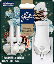 Glade PlugIns Starter Kit, Air Freshener, Twinkling Pine & Cedar, 1.34 fl oz, 1 Warmer + 2 Refills