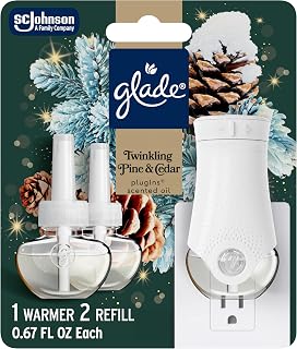 Glade PlugIns Starter Kit, Air Freshener, Twinkling Pine & Cedar, 1.34 fl oz, 1 Warmer + 2 Refills