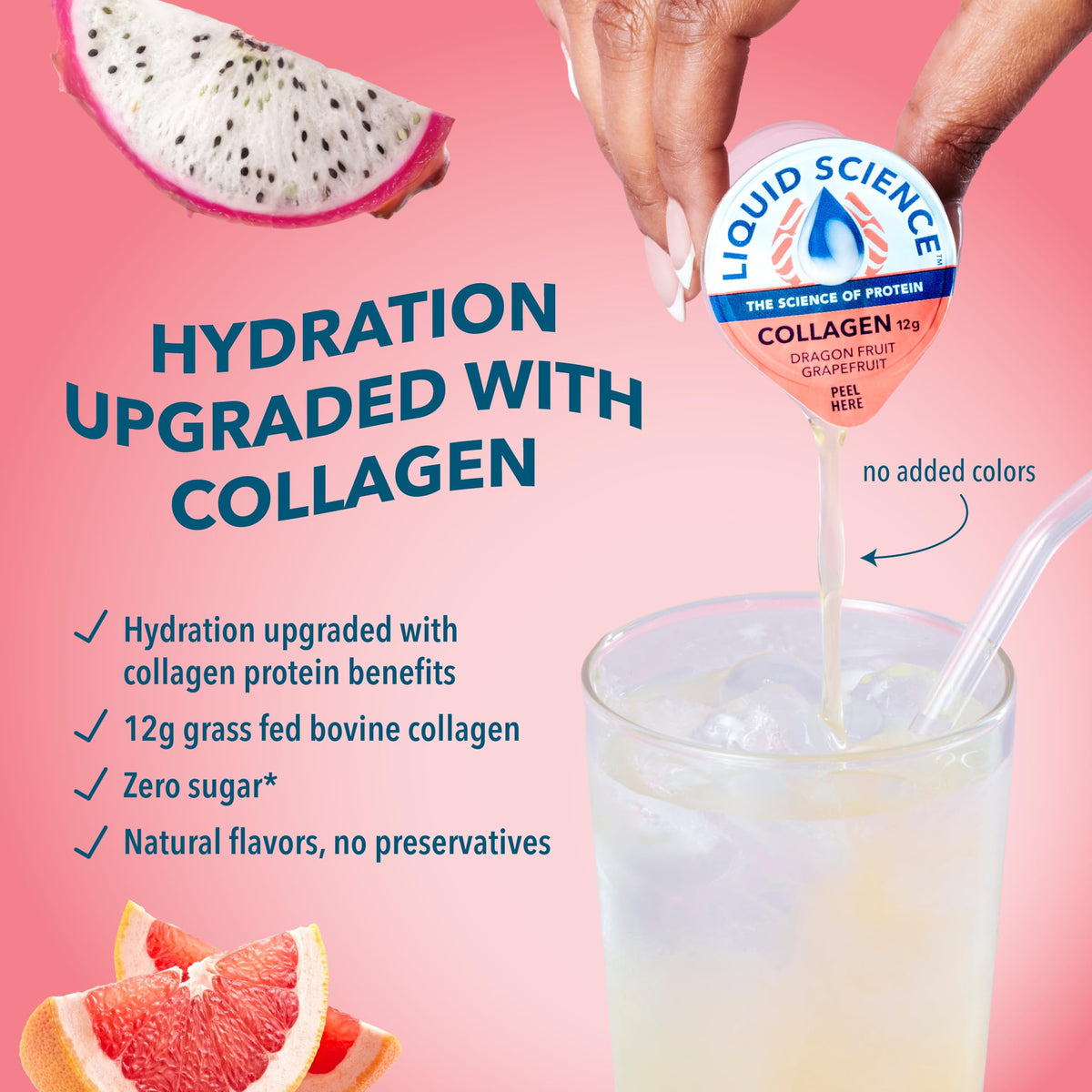 Liquid Science Dragon Fruit Grapefruit Collagen Protein Drink Mix Pods by Java House – 12 Count (Pack of 1), Light Blue