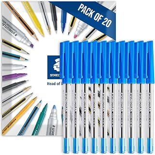 STAEDTLER 430M Stick Ballpoint Medium Pens Pack of 20 Blue | Writing Pen, Smooth, Medium Nib, for Notes, Drawing, Studying