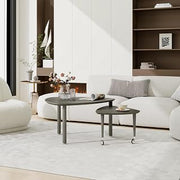 37" Rotatable Wear Resistant Coffee Table, Round Coffee Table with Solid Wood Legs, Mesa De Centro para Sala with Nesting Structure for Multi-Purpose Home Areas, Gray