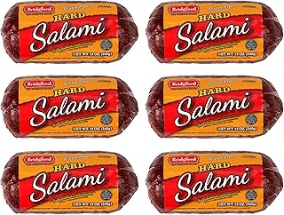 Bridgford Dry Hard Salami 12 oz Pack of 6 - Zero-Carb, Protein-Rich - Naturally Fermented, Shelf-Stable Charcuterie Meat - Ready to Slice & Serve for Sandwiches, Antipasto Platters, or Snacks