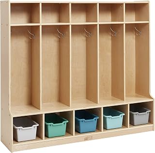 ECR4Kids 5-Section Coat Locker with Bench and 5 Scoop Front Bins, Classroom Furniture, Contemporary
