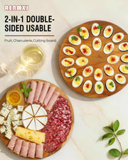 Renmxj Deviled Egg Tray with Lid, Acacia Wood Base, 24 Slots, White