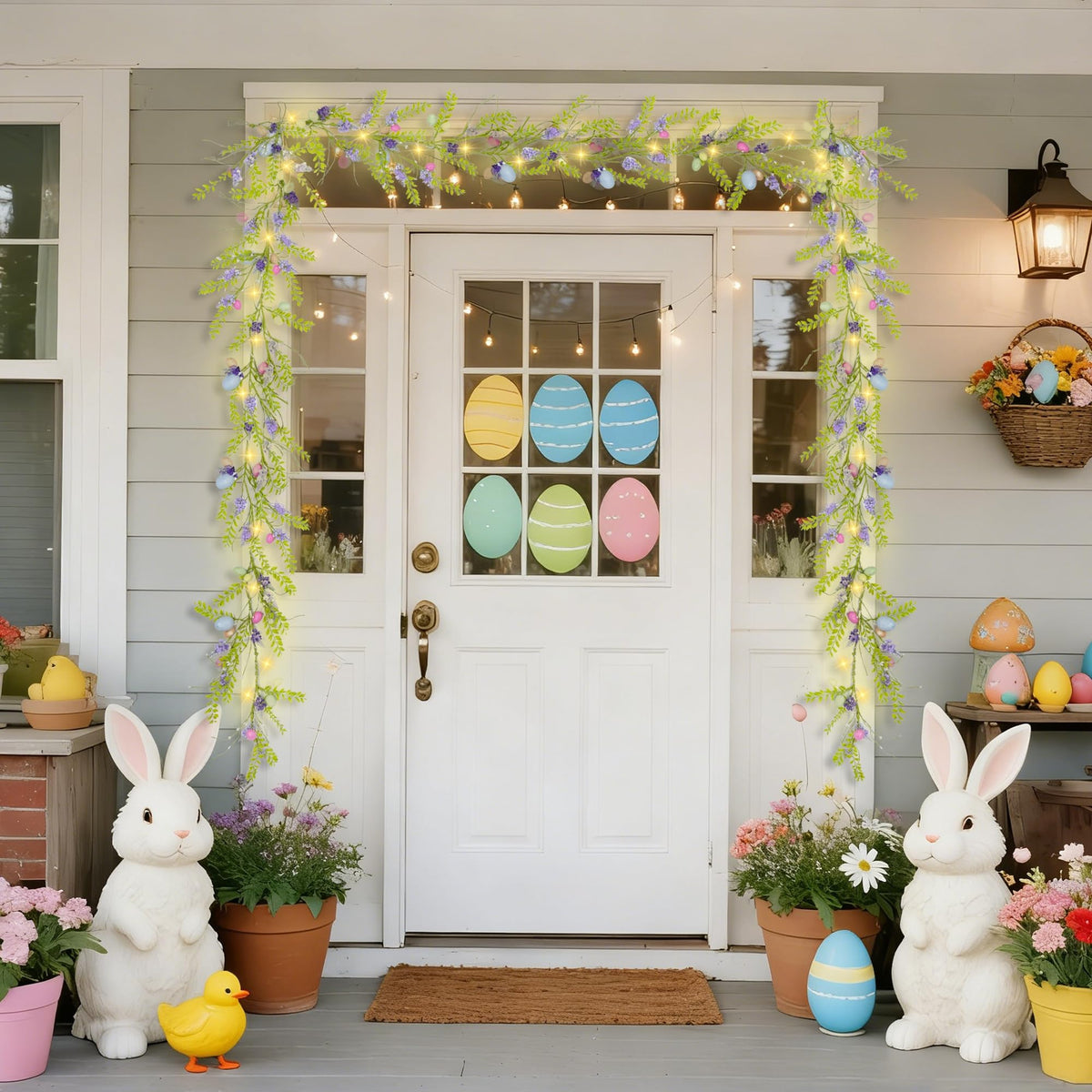 6 FT Easter Decorations for Home Lighted Easter Garland Artificial Egg Garlands with 20 LED Lights & Timer Spring Decor for Mantle Fireplace Table Door by DR.DUDU – Model gl-01