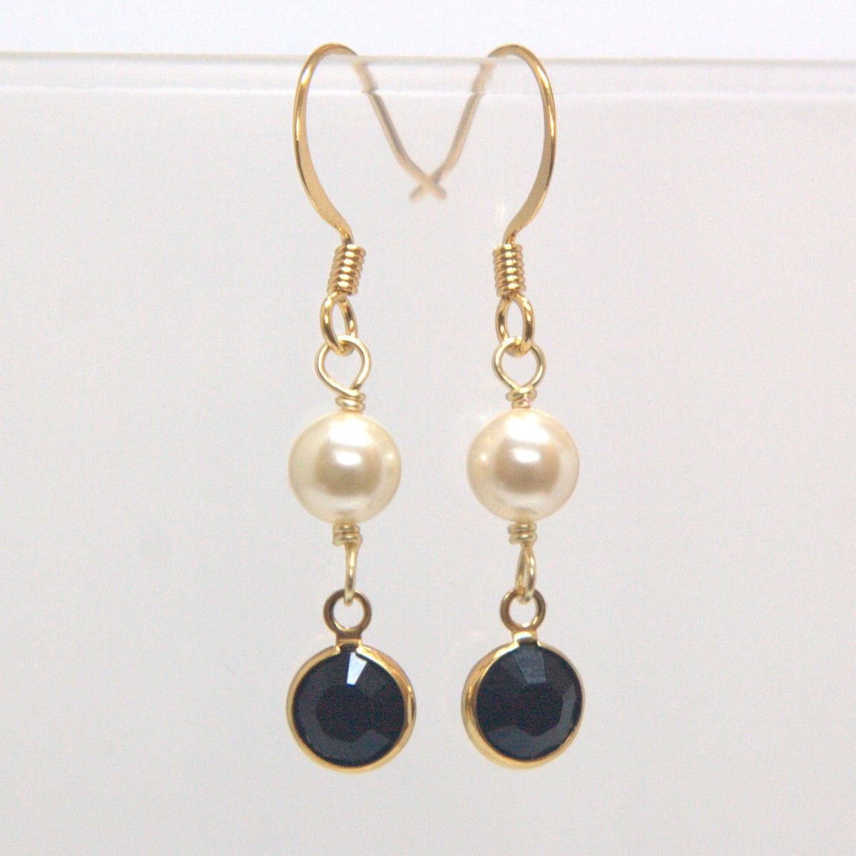 Crystal Channel Drop Dangle Earring - Jet Black Color by Martiana Jewelry – 1 inch, Crystal, Pearl, Gold Tone Ear Hook, Jet Black, Model MJ-E109