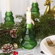 Leinuosen Glass Candlestick Set, Tree Shape, Green, 4 Pieces