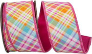 Reliant Ribbon Ribbon - Bright Plaid Diagonal Deluxe Backed Wired Edge Ribbon, Hot Pink, 2-1/2 Inch, 10 Yards