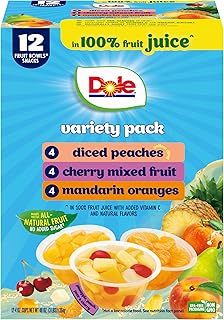 Diced Peaches, Mandarin Oranges, and Cherry Mixed Fruit in 100% Juice Variety Pack - Dole Fruit Bowls Snacks - 4 oz Bowls - 12 Pack