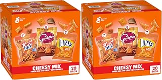 Cheesy Mix Variety Pack Snacks, Chex Mix Cheddar, Bugles Nacho Cheese, Gardetto's Aged Cheddar, 20 Ct, 28.875 oz (Pack of 2)