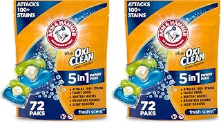 Arm & Hammer Plus OxiClean Stain Fighters: 5-in-1 Laundry Detergent Power Paks, Fresh Scent, 72 Count (Pack of 2)