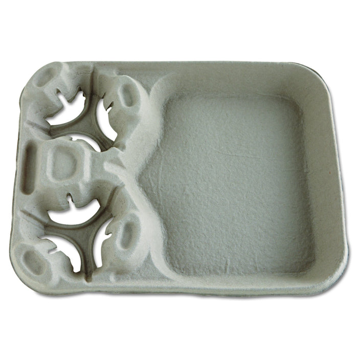 20990 8-44 oz Cup Capacity, Beige Color, 2 Cup Carrier with Wide Compartment Molded Fiber Food Tray (Case of 100)