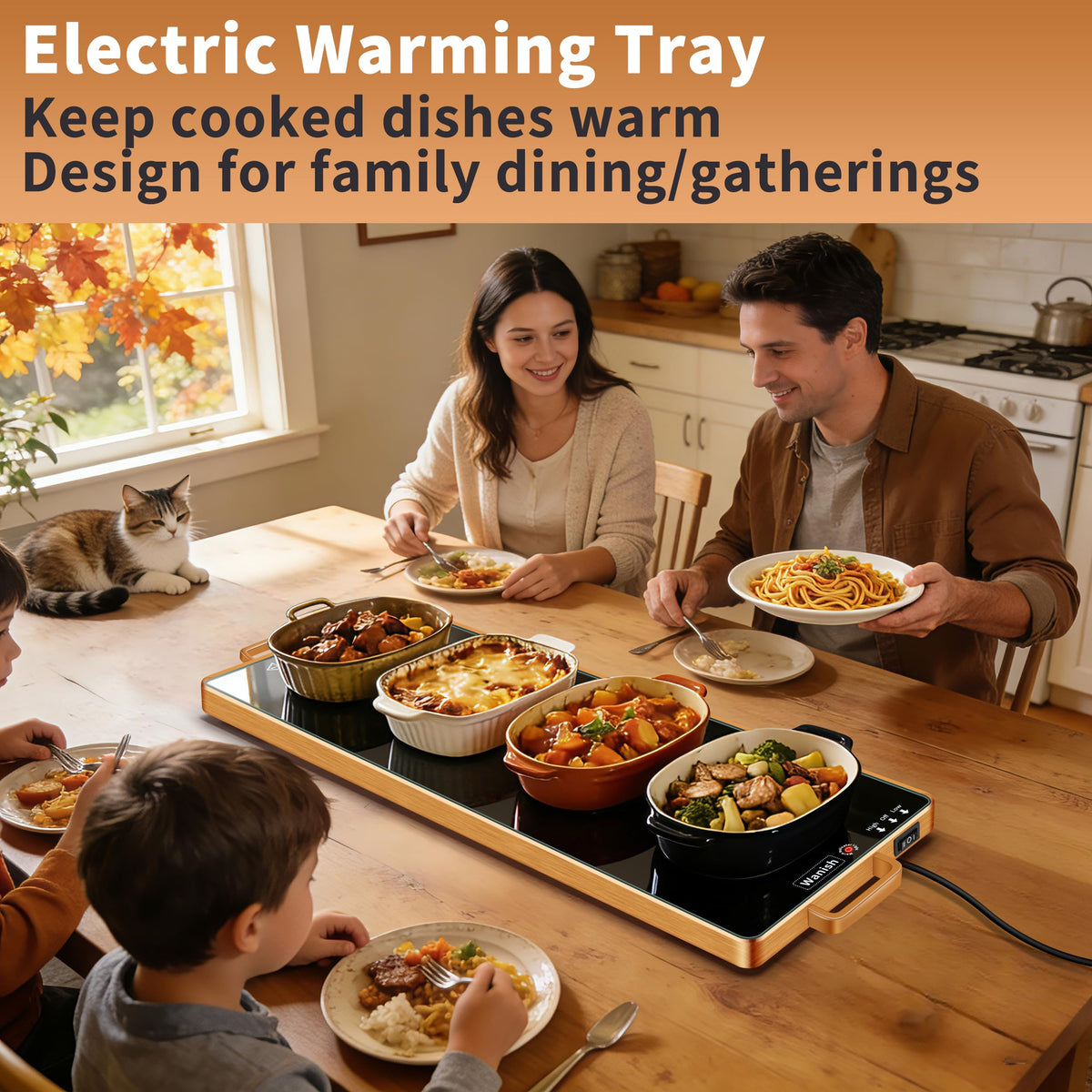 Wanish Electric Warming Tray, Tempered Glass Surface, 32 x 12 Inch, Black