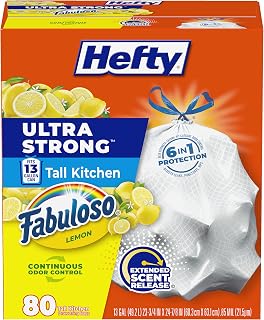 Hefty Ultra Strong 13 Gal Kitchen Trash Bags, White, Fabuloso Lemon, 80ct