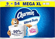 Charmin Ultra Soft Toilet Paper, 9 Mega XL Rolls = 54 Regular Rolls, 2-ply Bath Tissue