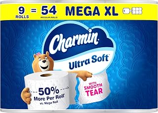 Charmin Ultra Soft Toilet Paper, 9 Mega XL Rolls = 54 Regular Rolls, 2-ply Bath Tissue