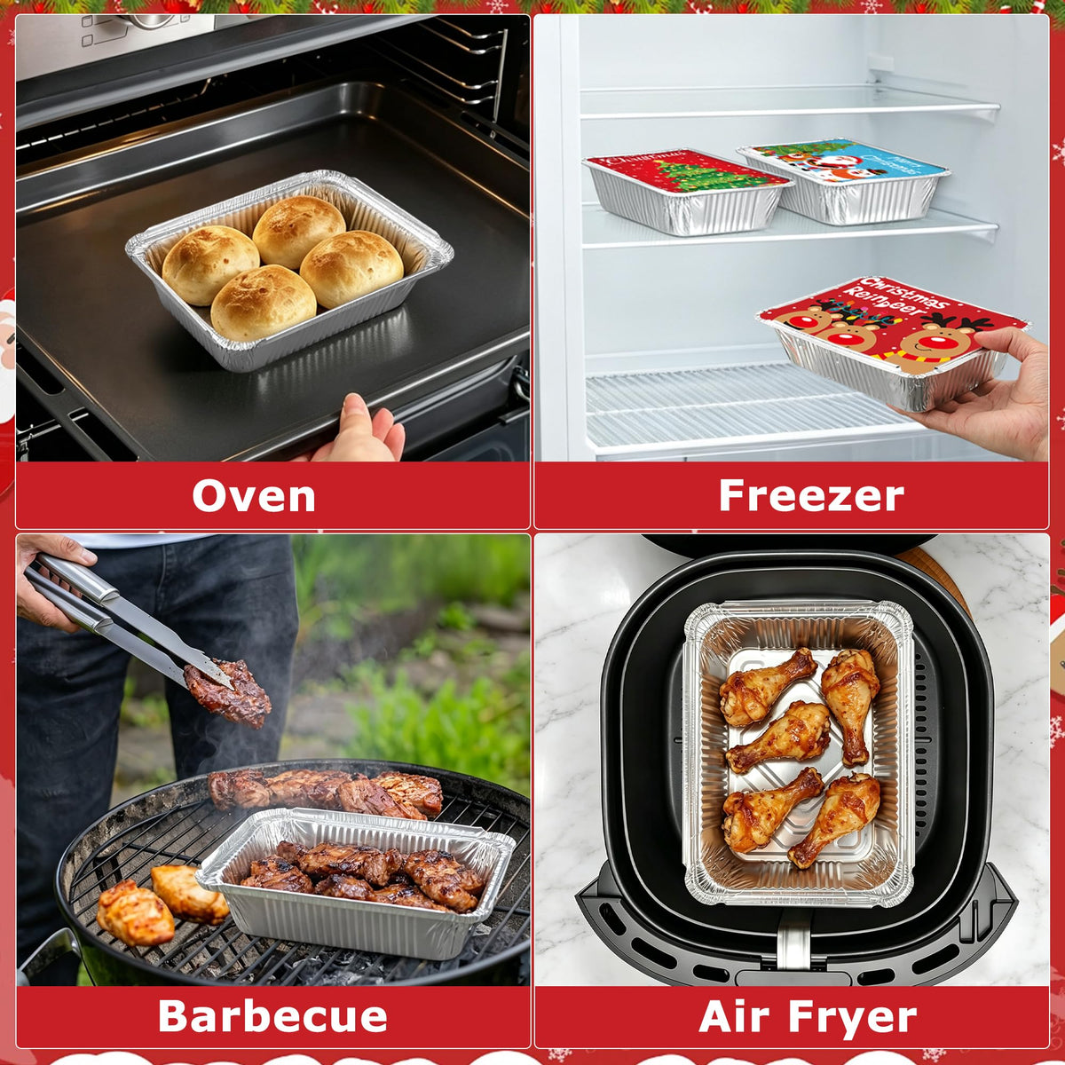 Peony Man Christmas Foil Pans with Lids, 8.5 x 6.3 Inch, 48 Pack