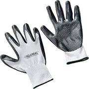 Global Industrial Flat Nitrile Coated Gloves, White/Gray, Medium, Lot of 12