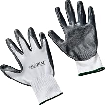 Global Industrial Flat Nitrile Coated Gloves, White/Gray, Medium, Lot of 12