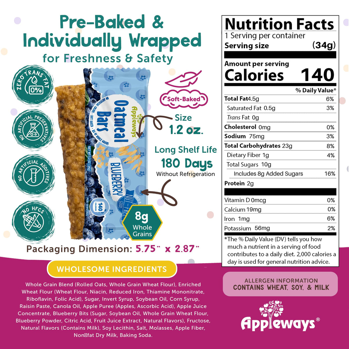 Appleways Blueberry / 1.2 Ounce (216 Count) / 216 Whole Grain