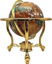 14" Tall Amber Pearl Gold Stand Gem Gemstone World Map Globe Globes Maps