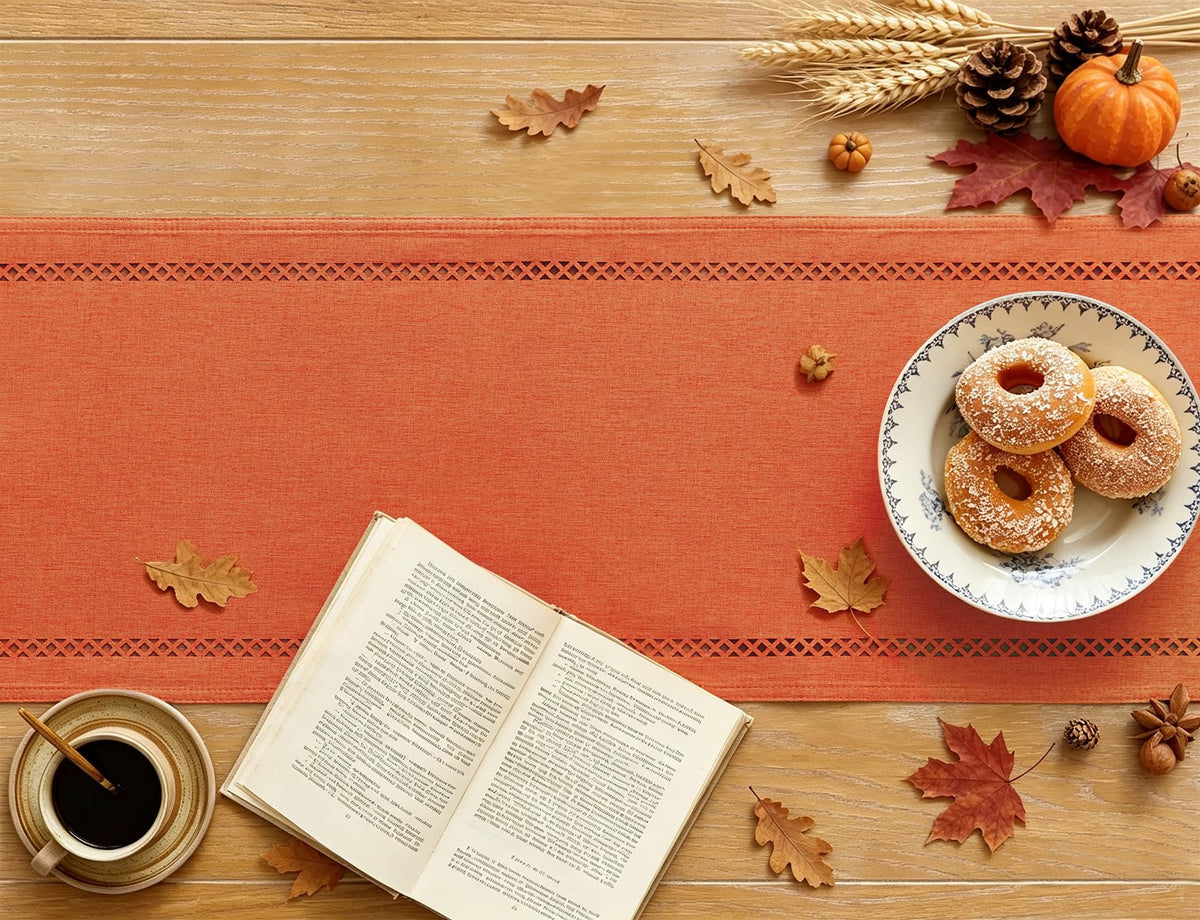 Aoztio Burlap Table Runner, 13x90 Inch, Orange