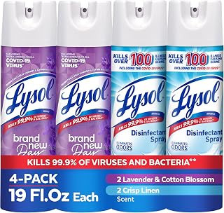 Lysol Disinfectant Spray, Sanitizer, Crisp Linen & Lavender, 19 oz, 4 Pack