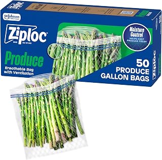 Ziploc Food Storage Produce Bags, Seal Top to Keep and Control Moisture, 50 Count (Pack of 6)