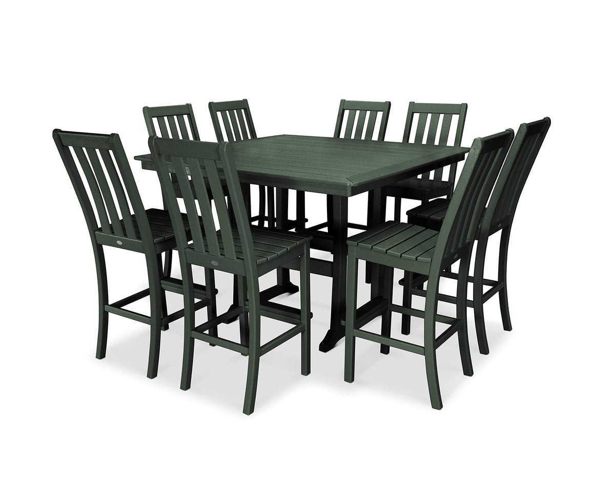 Vineyard 9-Piece Nautical Trestle Bar Set (Green) by Polywood – Onesize, Plastic, Green